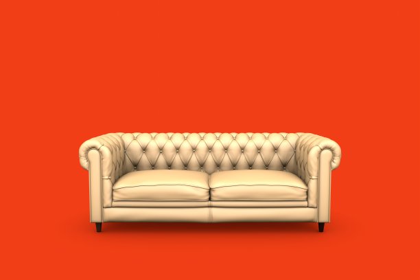 红色背景上的黄色扶手椅图片下载