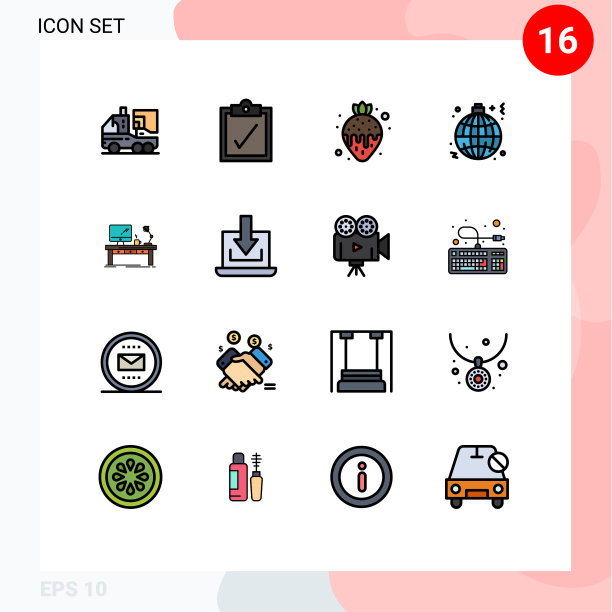 象形图设置16个简单的平色填充图片下载