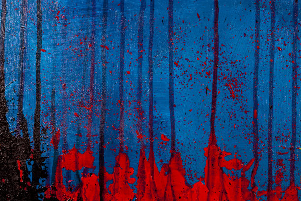 蓝色、红色和黑色的墙体纹理背景。图片下载