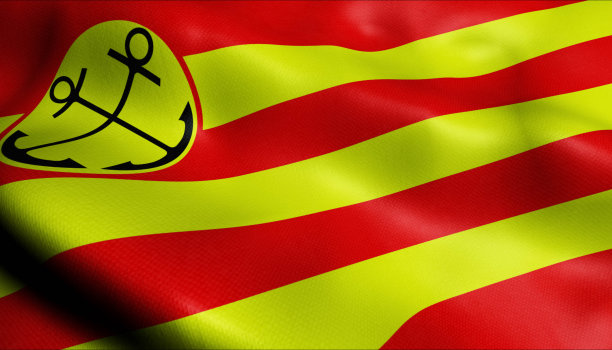 3D挥舞荷兰城市旗帜的登赫尔德特写视图图片下载