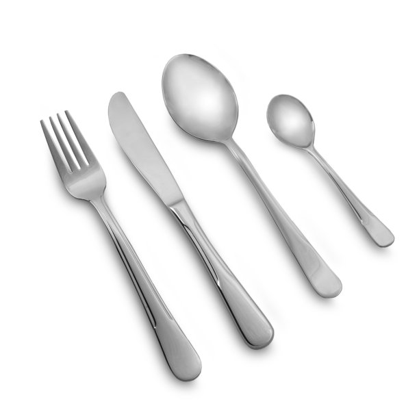 白色背景上的银叉、汤匙和刀图片下载