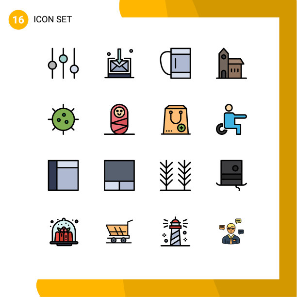 象形图设置16个简单的平色填充图片下载