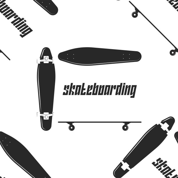 长板运动无缝图案，黑白简约风格背景，青年文化时尚t恤印花，滑板文字图片下载
