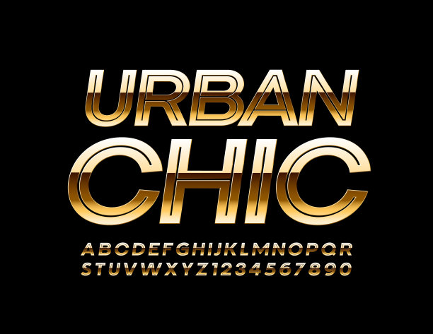 向量奢侈徽章城市别致的金色字母和数字图片下载