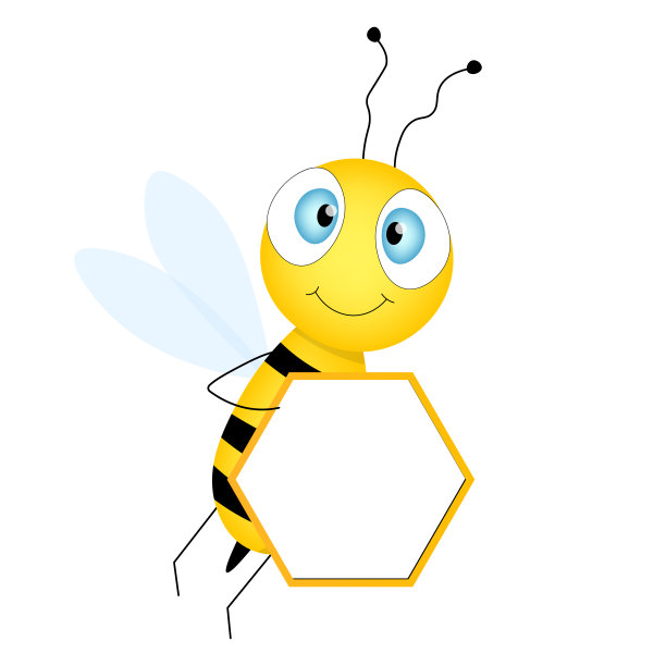 卡通可爱的蜜蜂吉祥物。快乐的蜜蜂和一张空桌子。小黄蜂。向量的性格。昆虫图标。节日模板设计邀请，卡片，墙纸，学校，幼儿园。副本的空间。图片下载