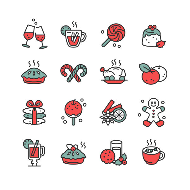 圣诞食品和饮料图标集图片下载