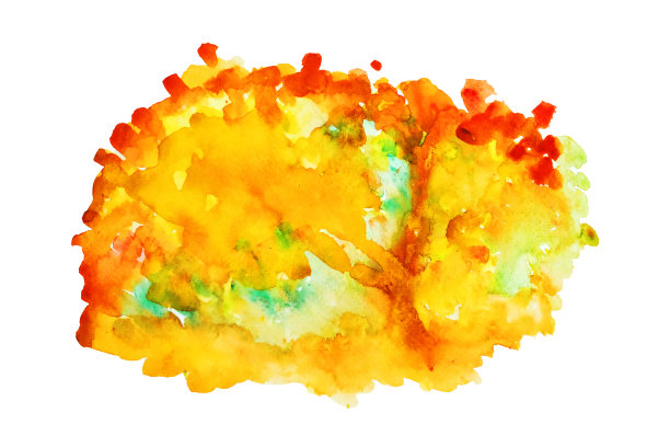 红色，橙色和黄色水彩手绘和飞溅抽象纹理在白纸背景图片下载
