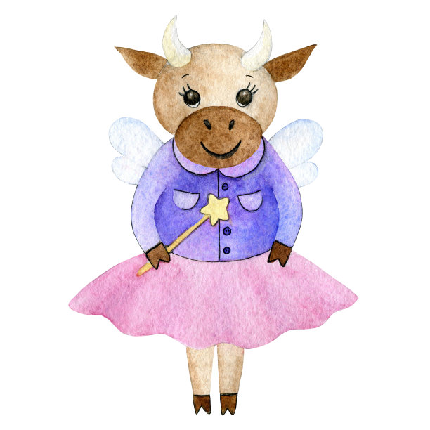 Сute仙女牛孤立在一个白色的背景。2021年新年的象征图片下载