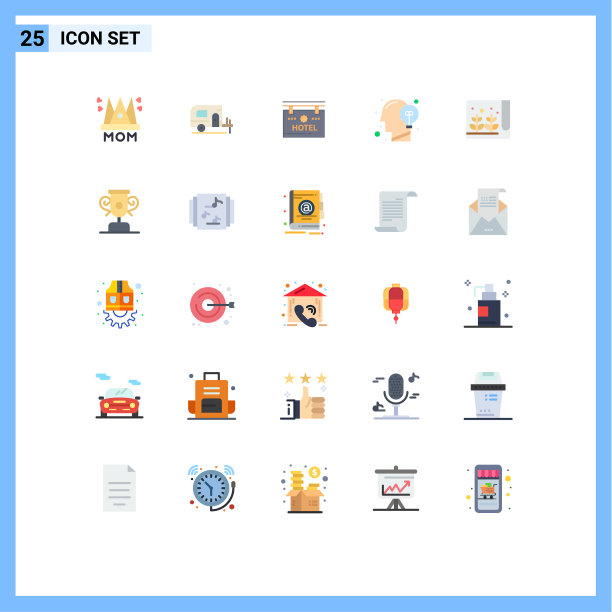 为农场创意酒店设置25个平面颜色网格图片下载