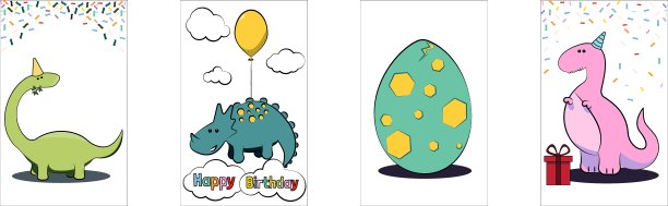 儿童卡片上画着不同类型的可爱恐龙图片下载