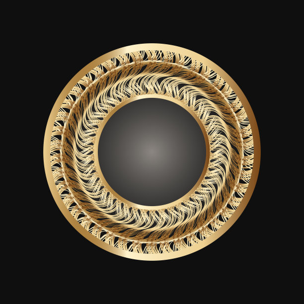 金色框架与花边装饰在圆圈上的黑色背景。装饰艺术。豪华金圆曼荼罗，手绘设计。民族图案。抽象的矢量图。邀请模板设计。图片下载