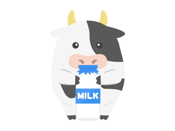 一只拿着奶瓶的母牛的插图。图片下载