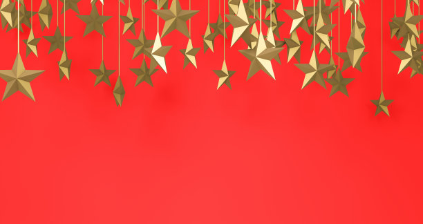 3D效果图，悬挂金星圣诞装饰品装饰背景。图片下载