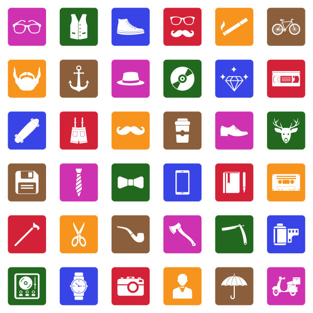 潮人图标。广场上的白色平面设计。矢量插图。图片下载