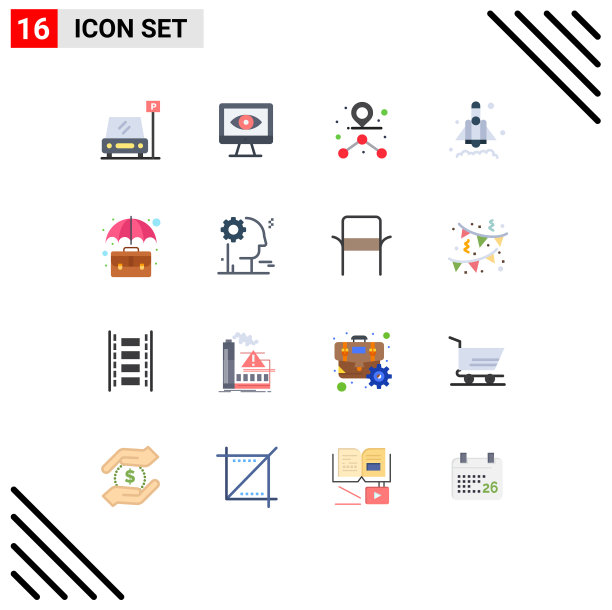 包装16个现代平面颜色的标志和符号图片下载