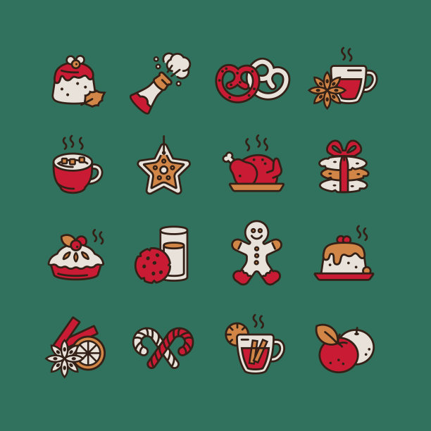 圣诞食品和饮料图标集图片下载