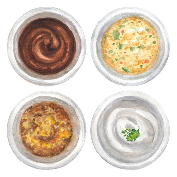 水彩酱碗套装图片下载