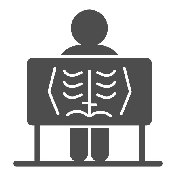 人体肺部的x射线实体图标，医学概念，胸部x射线标志在白色背景，人与x射线图标在图形风格的移动概念和网页设计。矢量图形。图片下载