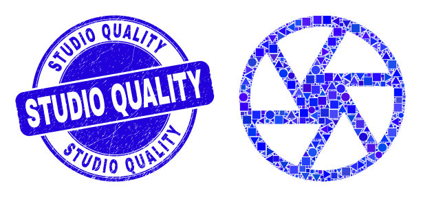 蓝色垃圾画室质量邮票印章和快门图片下载