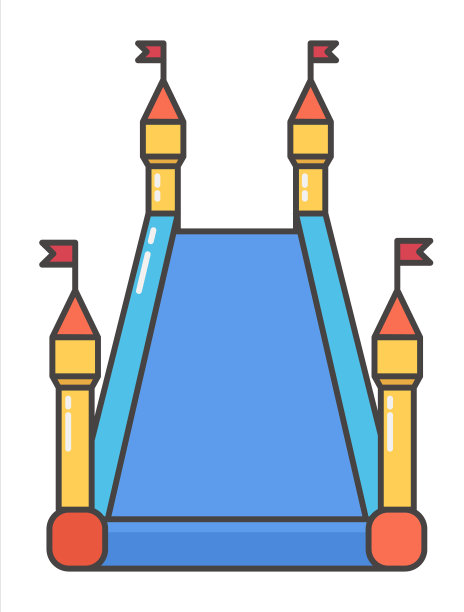 有弹性的充气城堡。儿童游乐场的塔和设备。矢量线说明图片下载