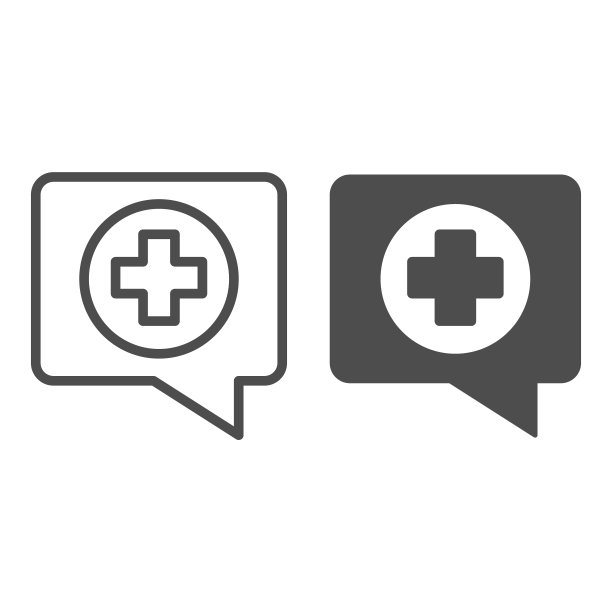 对话和医疗标志线和实体图标，医学概念，白色背景的医疗咨询标志，聊天框与医疗十字图标轮廓风格的移动和web。矢量图形。图片下载