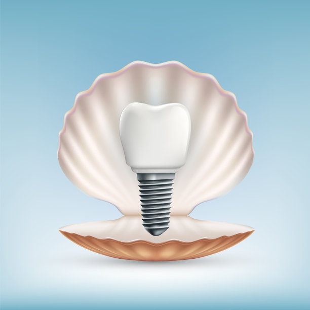 在贝壳的背景上种植牙齿。图片下载