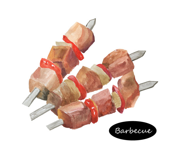 烟熏和烤烤肉串与蔬菜隔离。矢量烤肉串或烤肉串，最初是用羊肉串成的烤肉串。肉加洋葱和西红柿。烤烤面包，猪肉，小牛肉。图片下载