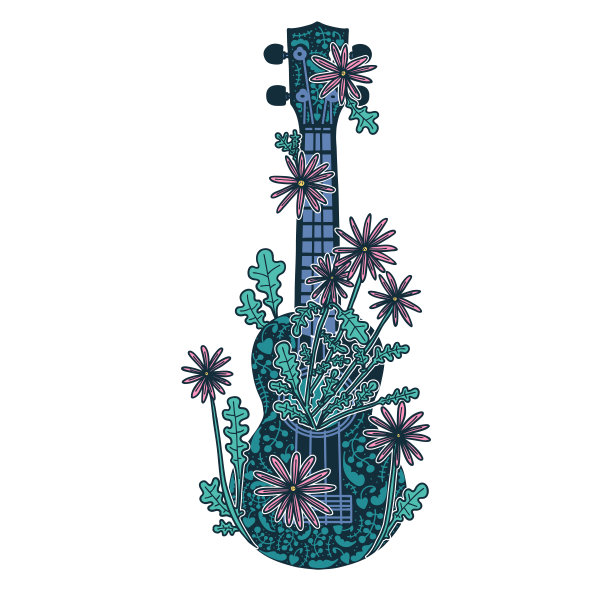 花尤克里里设计-孤立的白色图片下载