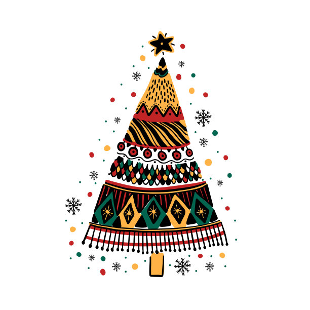 圣诞快乐装饰手绘。涂鸦风格的贺卡与可爱的圣诞树图片下载