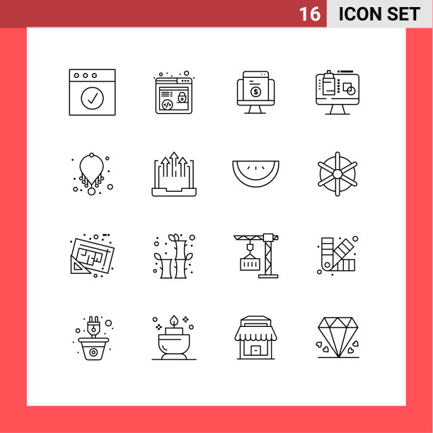 包16个现代轮廓标志和符号图片下载