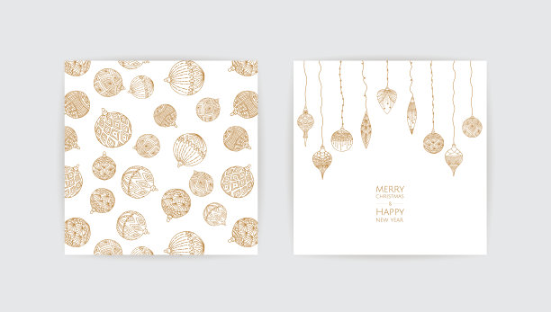 圣诞快乐，恭贺新禧。复古圣诞矢量插图与圣诞玩具图片下载