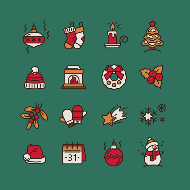 一套圣诞图标的设计和装饰图片下载