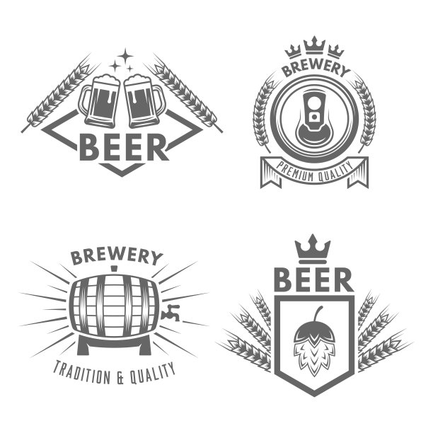 啤酒和啤酒厂分离向量单色标签，徽章和徽章上的白色背景图片下载