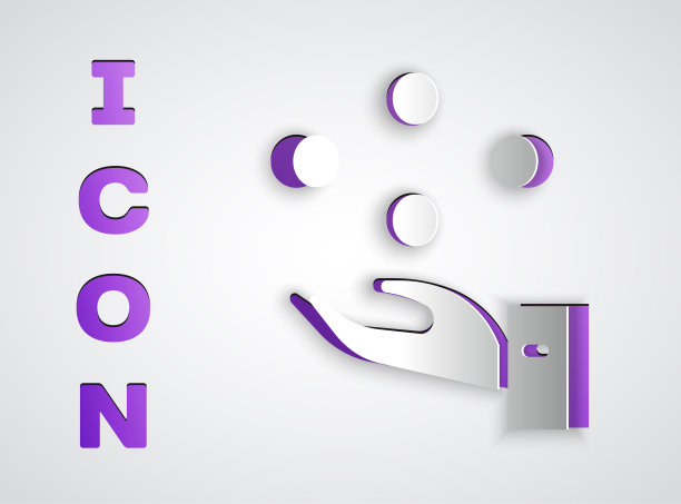 剪纸杂耍球图标孤立在灰色背景。纸艺术风格。向量图片下载