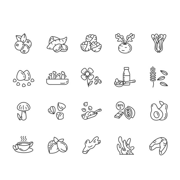 超级食品系列图标设置。膳食补充剂图片下载