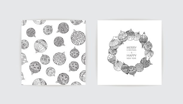 圣诞快乐，恭贺新禧。复古圣诞矢量插图与圣诞玩具图片下载