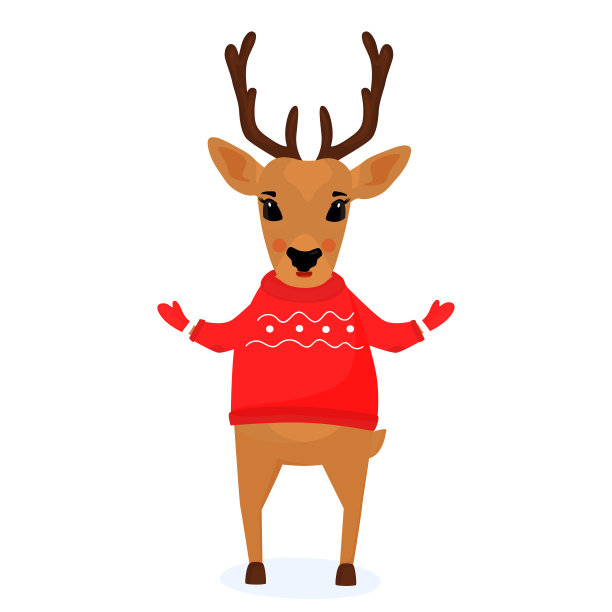圣诞驯鹿卡通人物穿着套头毛衣图片下载