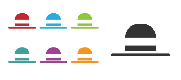 黑色优雅的妇女帽子图标孤立在白色背景。设置图标丰富多彩。向量图片下载