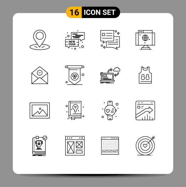 象形文字设置16个简单的轮廓邮件图片下载