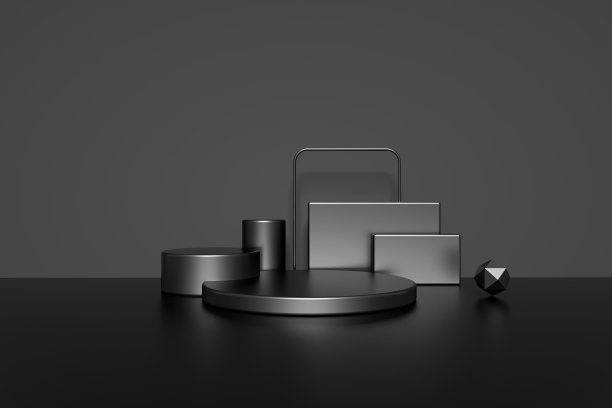 空产品架和框架的3D渲染，黑色最小抽象背景图片下载