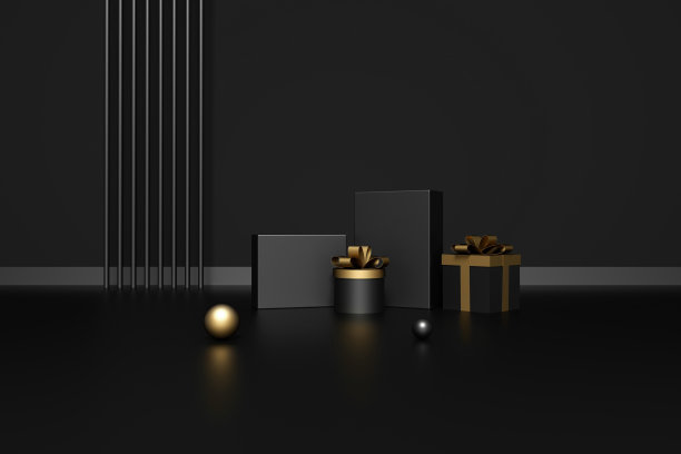 空产品架和框架的3D渲染，黑色最小抽象背景图片下载
