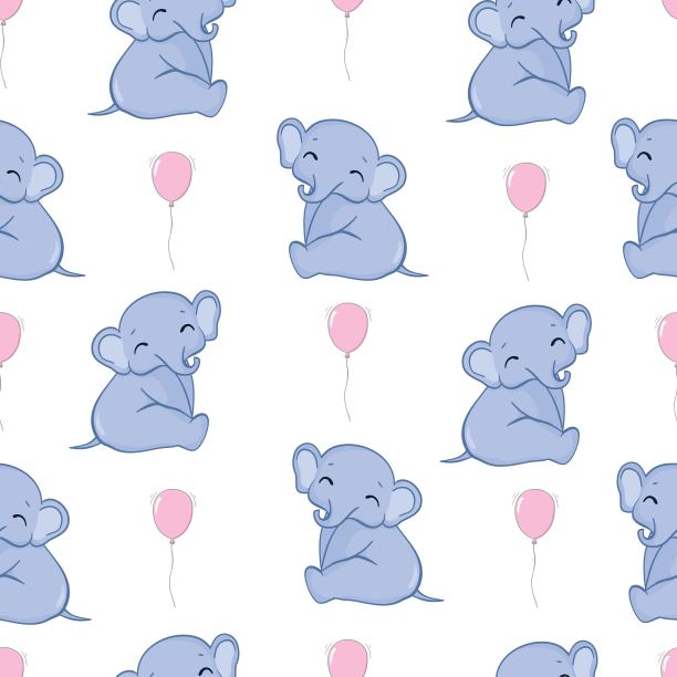 无缝模式与大象。动物简单的模式。可爱的大象背景。矢量平面打印。图片下载