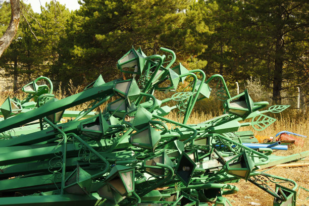 N地区，旧的和退化的儿童游乐场玩具被遗弃在森林里。垃圾场图片下载