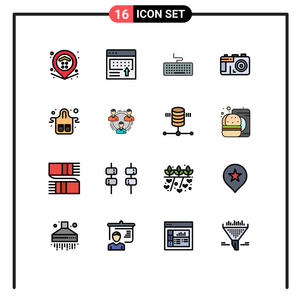 设置16个现代的UI图标符号标志的食物图片下载