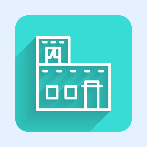 白色线传统的墨西哥住宅图标孤立与长影子。绿色广场按钮。向量图片下载