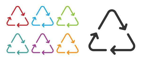 黑色循环符号图标孤立在白色背景。圆形箭头图标。环境可回收，走向绿色。设置图标丰富多彩。向量图片下载