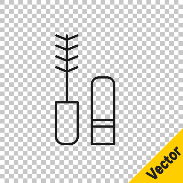 黑线睫毛膏刷图标隔离在透明的背景。向量图片下载