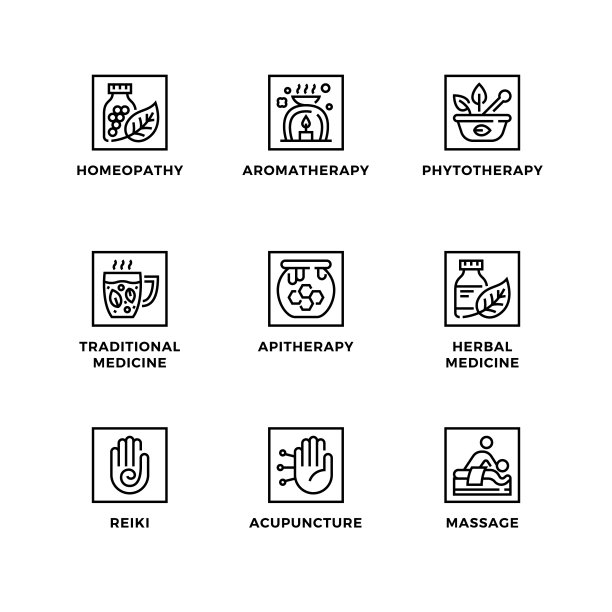 矢量设计元素，标志设计模板，图标和徽章的替代医学。图片下载