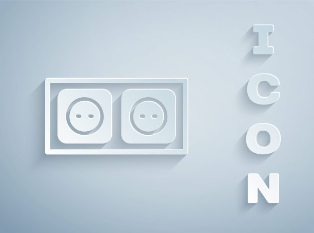 剪纸电源插座图标孤立在灰色背景。电源插座。玫瑰的象征。纸艺术风格。向量图片下载