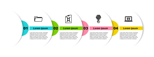 集线文件夹，汽油罐，工业挂钩和笔记本电脑与信封。业务信息模板。向量图片下载